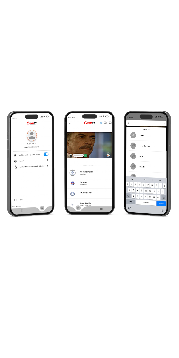 Aplicativo OxenTV exibido em smartphones